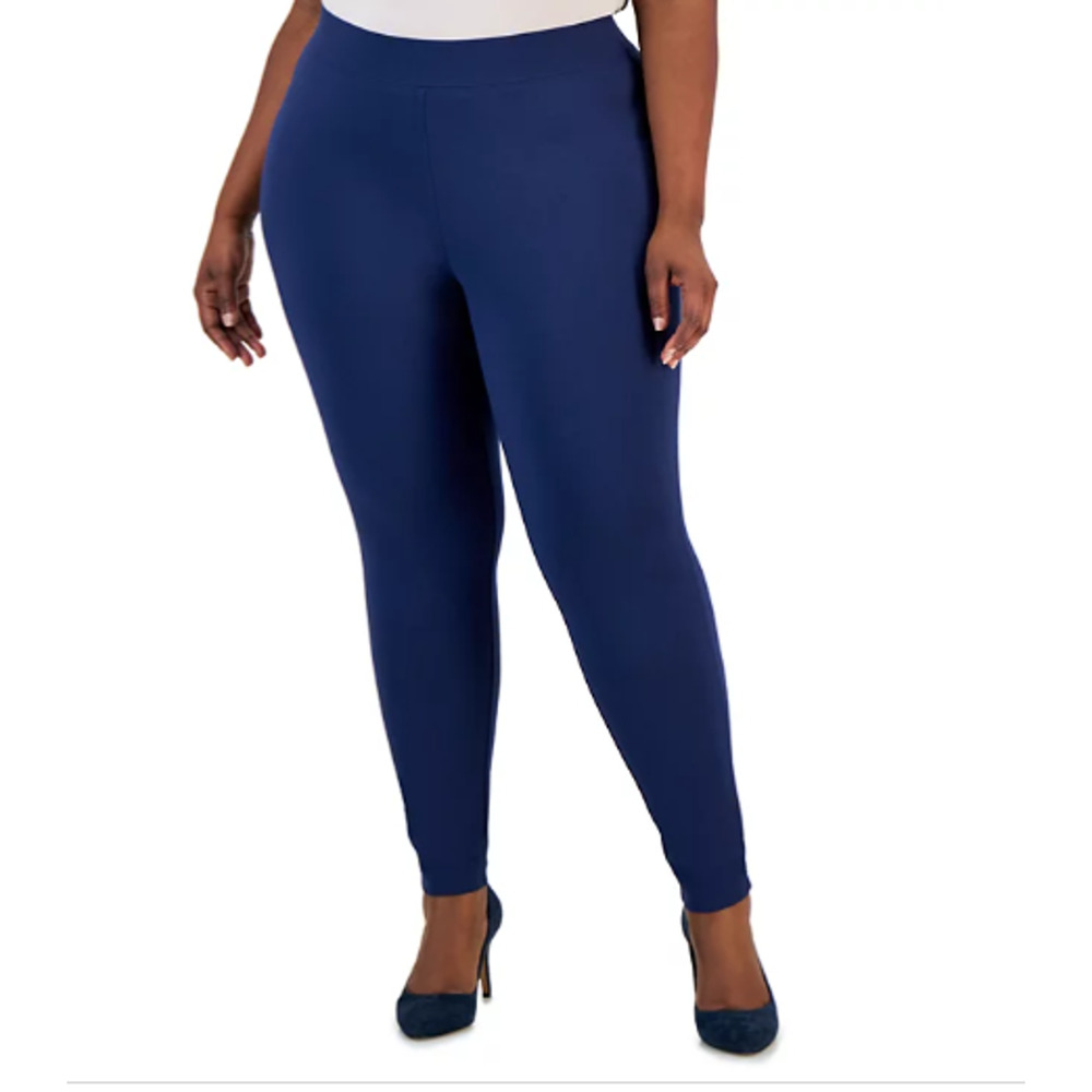 New INC Womens Plus Size 28W Skinny Pull-On Mid Rise Navy Blue Ponte Pants